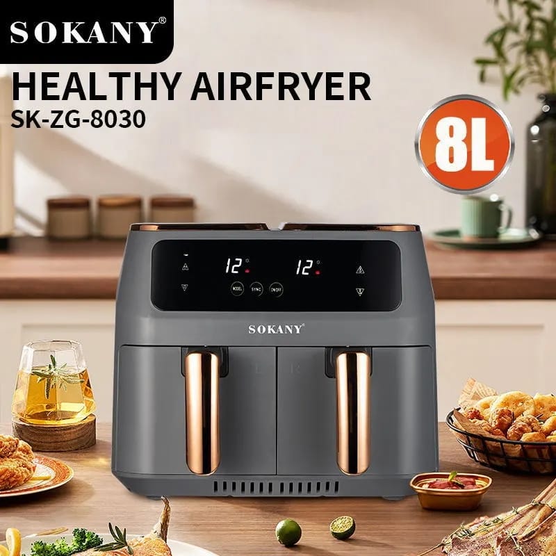 Multifunctional Airfryer with Independent Temp Settings, Cool Touch Body, and Digital Control Panel for Effortless Cooking