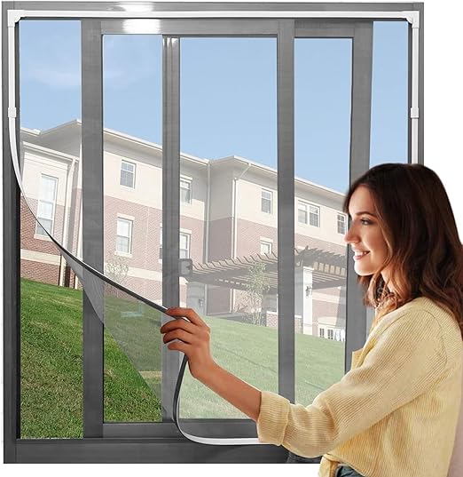 Magnetic Fly Screen Window Max 48” x 43”Fits Any Size Smaller DIY Easy Installation