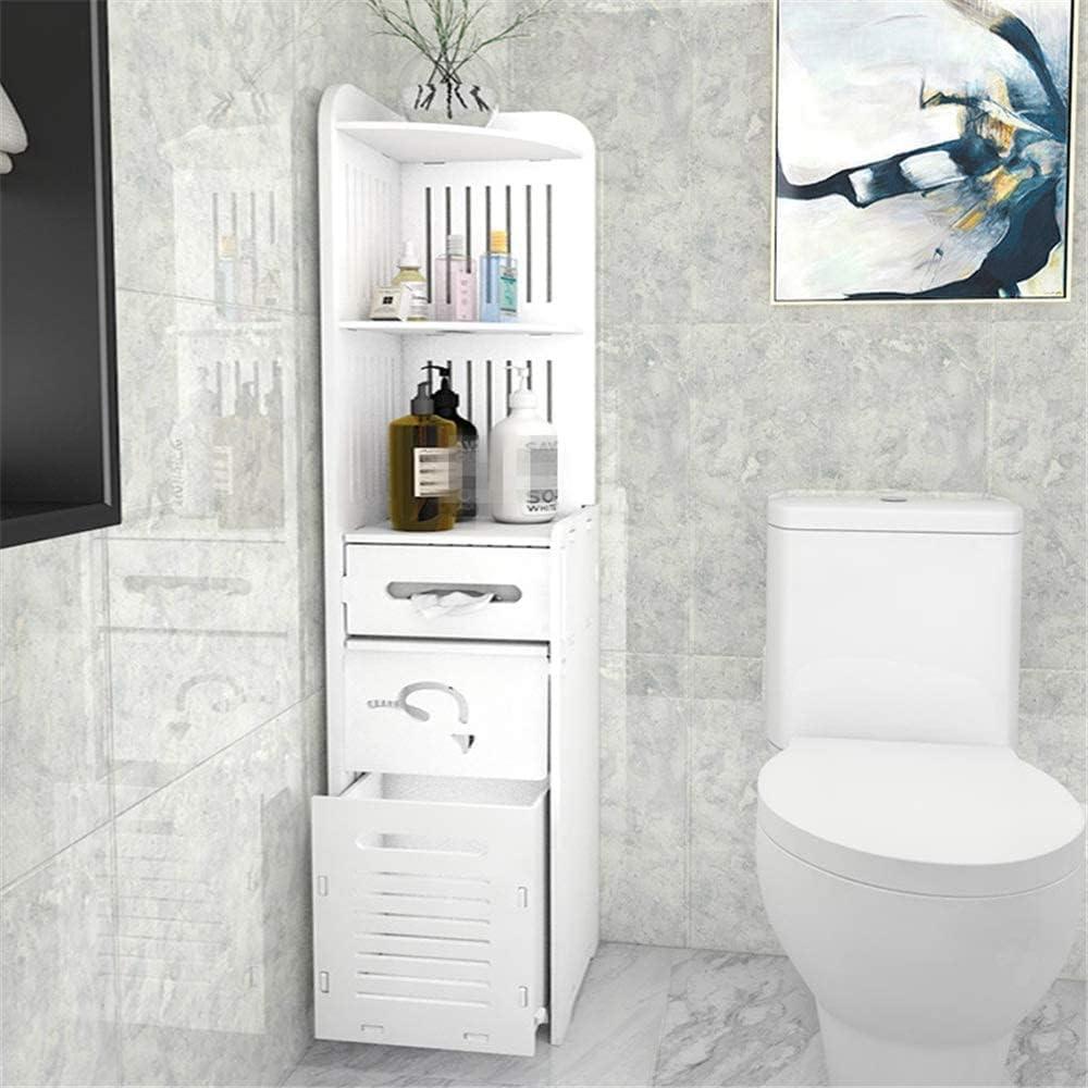 Bathroom Shelves Bathroom Storage Cabinet, Organizer With Drawer Trash Can For Home Shower Caddy Shelf (Color : White, Size : 24 x 24 x 120cm)