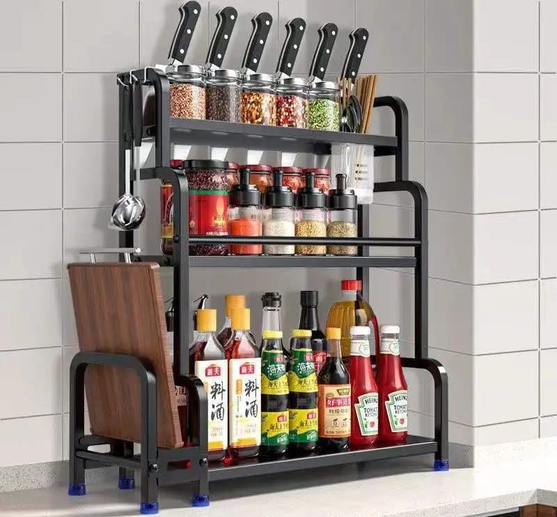 Stainless Steel Spice Rack, Free Standing Spice Racks For Kitchen Countertop, Spice Jars And Spice Rack