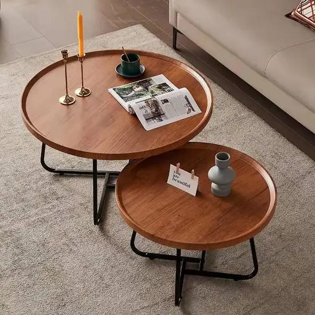 Small Living Room Coffee Table Simple Household Round Small Coffee Table Hotel Creative Sofa Side Table for Small Space,Metal Frame Home Office Bedroom Outdoor