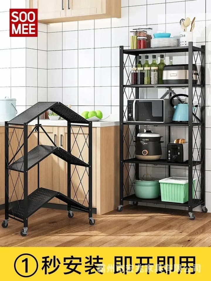 5-Tier Kitchen Standing Shelf Foldable Metal Shelving Units Multipurpose Rack for Living Room Bedroom Kitchen
