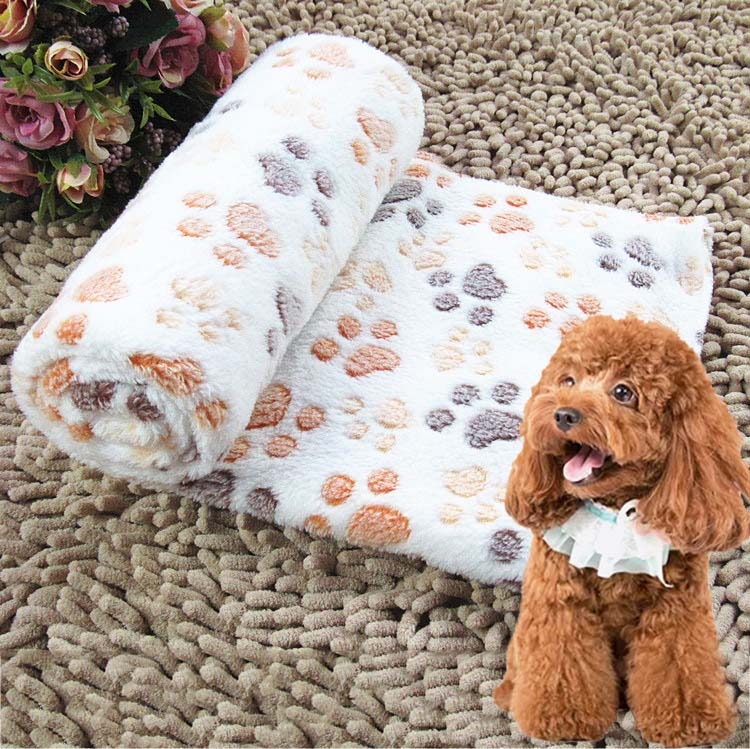 Dog Kennel Mat Footprints Pattern Thick Warm Coral Fleece Pet Dog Blankets, Size: L, 80*100cm