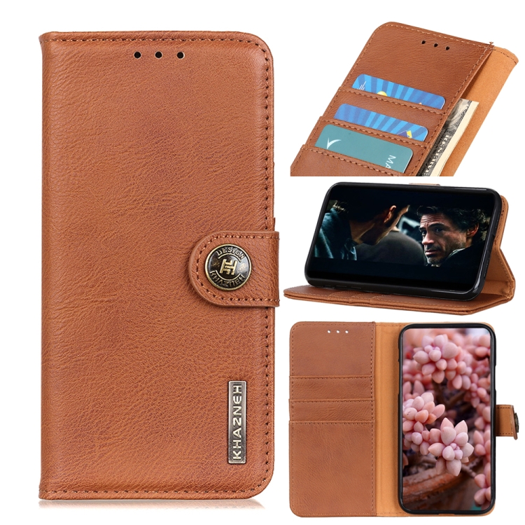 For Motorola Moto E7 KHAZNEH Cowhide Texture Horizontal Flip Leather Case with Holder & Card Slots & Wallet