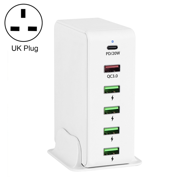 6 in 1 65W PD USB-C / Type-C + QC 3.0 USB + 4 USB Multi-port Travel Charger,