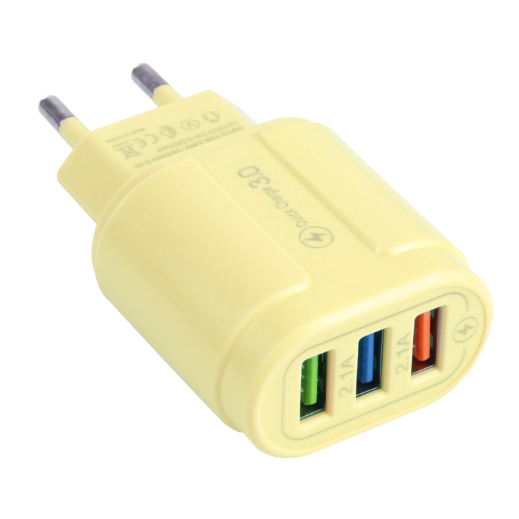 13-222 QC3.0 USB + 2.1A Dual USB Ports Macarons Travel Charger,