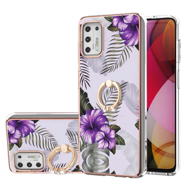 Electroplating Pattern IMD TPU Shockproof Case with Rhinestone Ring Holder