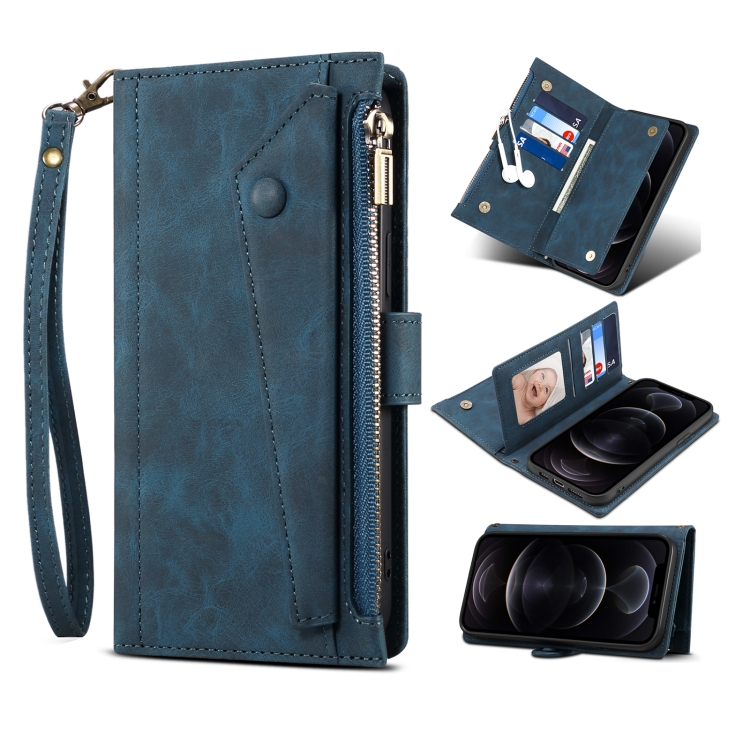 Retro Frosted Horizontal Flip Leather Case with Holder & Card Slot & Wallet & Zipper Pocket & Lanyard