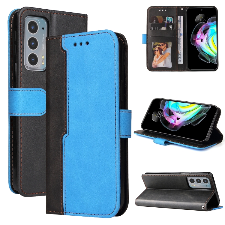 Stitching-Color Horizontal Flip Leather Phone Case with Holder & Card Slots & Photo Frame