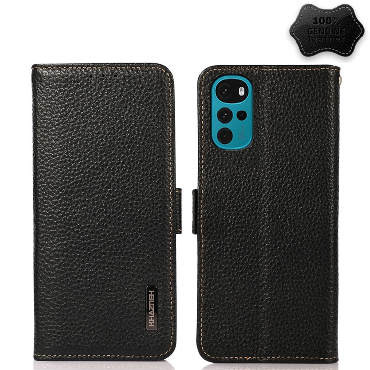 KHAZNEH Side-Magnetic Litchi Genuine Leather RFID Phone Case