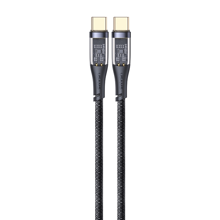 USAMS US-SJ574 Type-C / USB-C to Type-C / USB-C PD 100W Aluminum Alloy Transparent Charging Cata Cable, Length: 1.2m