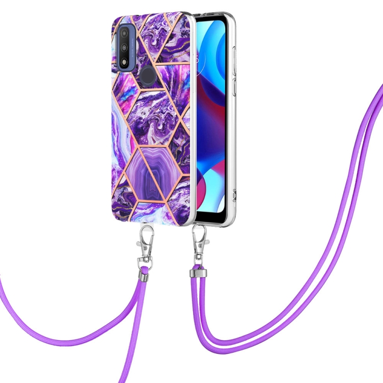 Electroplating Splicing Marble TPU Phone Case with Lanyard
