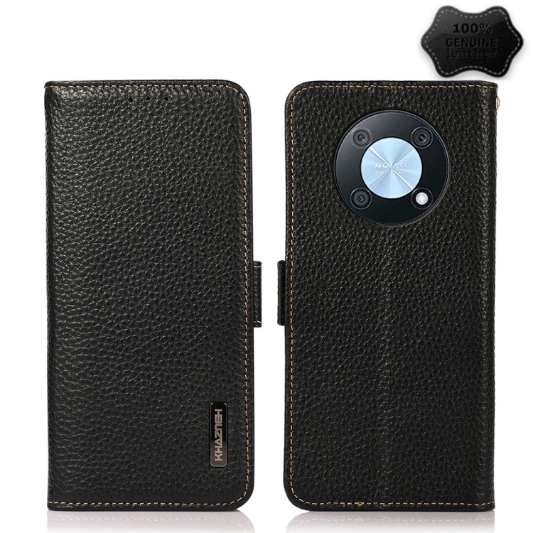 KHAZNEH Litchi Texture RFID Genuine Leather Phone Case