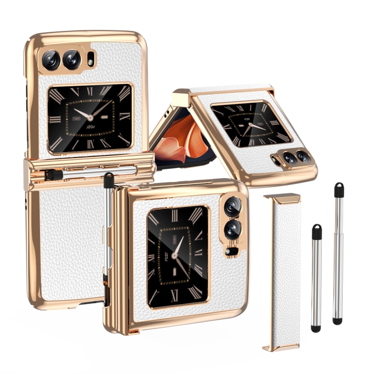 Foldable Electroplated Plain Leather Phone Case with Stylus