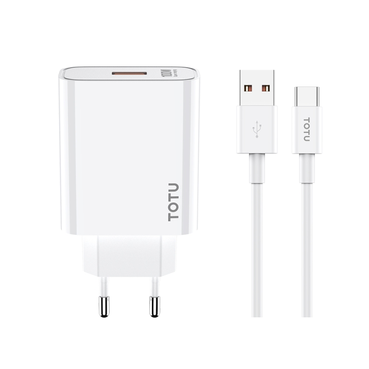 TOTU W123 100W USB Port Travel Charger with USB to USB -C / Type-C Data Cable Set