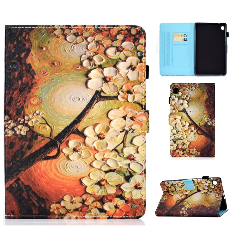 For Huawei MatePad T8 Sewing Thread Horizontal Painted Flat Leather Case with Pen Cover & Anti Skid Strip & Card Slot & Holder