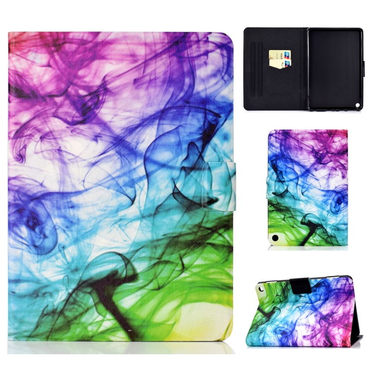 For Amazon Kindle Fire HD 8 (2020) Sewing Thread Horizontal Painted Flat Leather Case with Sleep Function & Pen Cover & Anti Skid Strip & Card Slot & Holder