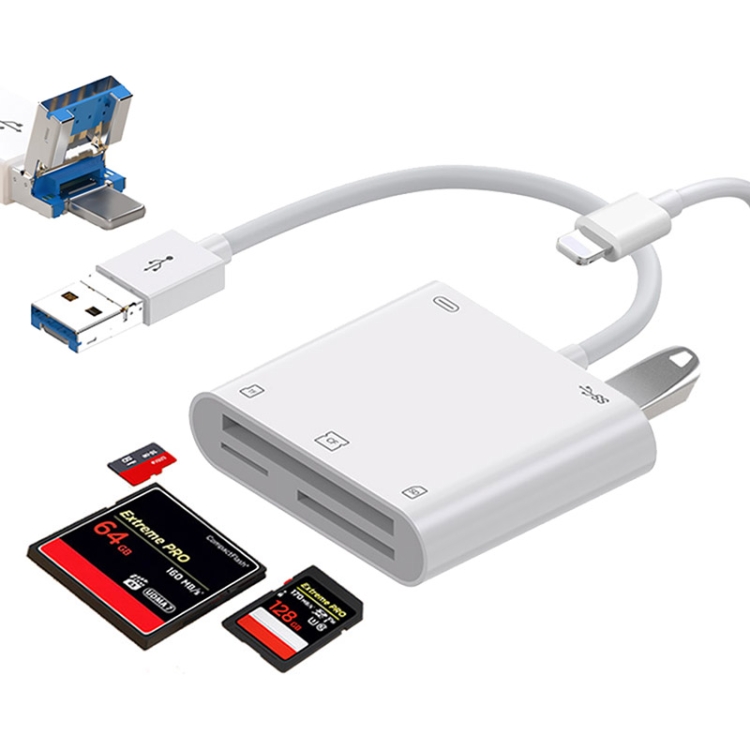 7 in 1 USB 3.0 + 8 Pin Interface Multi-function OTG Card Reader