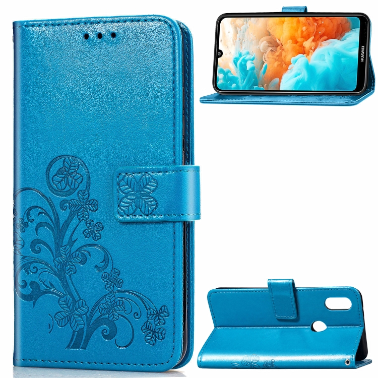 Lucky Clover Pressed Flowers Pattern Leather Case for Huawei Y6 2019, with Holder & Card Slots & Wallet & Hand Strap