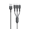 WK WDC-137 3 in 1 USB to Micro USB / 8 Pin + USB-C / Type-C 3A Fast Charing Cable