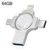 RQW-11S 4 in 1 USB 2.0 & 8 Pin & Micro USB & USB-C / Type-C 64GB Flash Drive