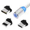 TOPK 1m 2.4A Max USB to 8 Pin + USB-C / Type-C + Micro USB Nylon Braided Magnetic Charging Cable with LED Indicator