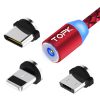 TOPK AM23 2m 2.1A Output USB to 8 Pin + USB-C / Type-C + Micro USB Mesh Braided Magnetic Charging Cable with LED Indicator