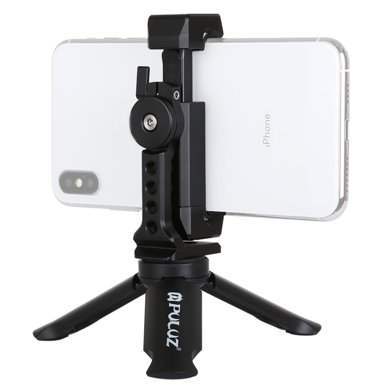 PULUZ Folding Plastic Tripod + Horizontal / Vertical Shooting Metal Clamp with Cold Shoe for iPhone, Galaxy, Huawei, Xiaomi, Sony, HTC, Google and other Smartphones
