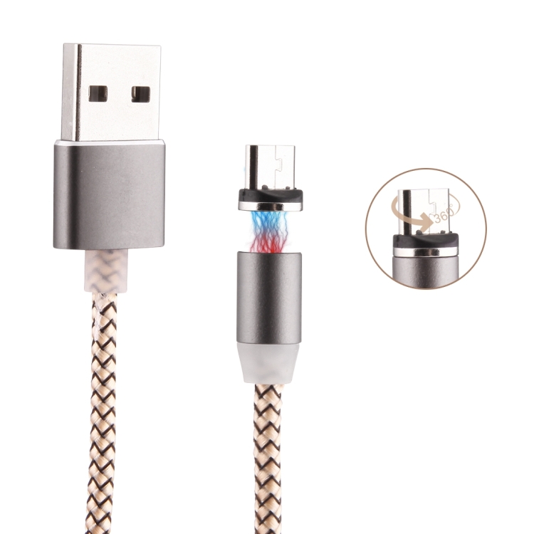 360 Degree Rotation 1m Weave Style Micro USB to USB 2.0 Strong Magnetic Charger Cable with LED Indicator