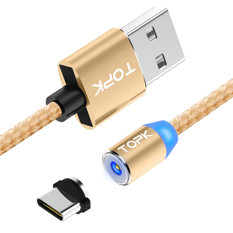 TOPK AM23 1m 2.4A Max USB to USB-C / Type-C Nylon Braided Magnetic Charging Cable with LED Indicator