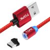 TOPK AM23 1m 2.4A Max USB to Micro USB Nylon Braided Magnetic Charging Cable with LED Indicator