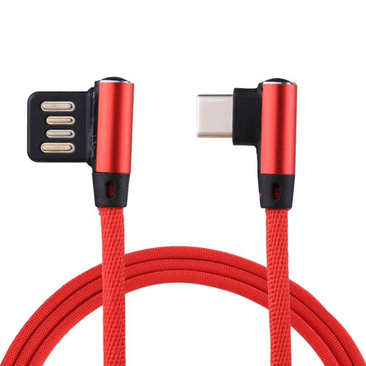 1m 2.4A Output USB to USB-C / Type-C Double Elbow Design Nylon Weave Style Data Sync Charging Cable