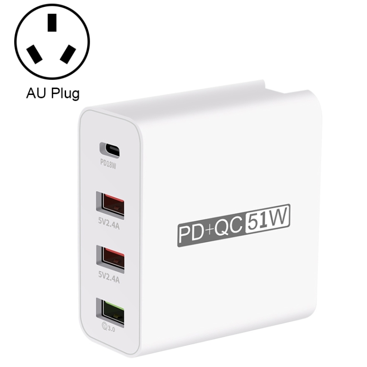 WLX-A6 4 Ports Quick Charging USB Travel Charger Power Adapter, AU Plug