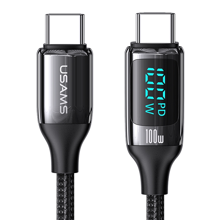 USAMS US-SJ546 U78 100W Type-C / USB-C to Type-C / USB-C Aluminum Alloy Digital Display Fast Charging Data Cable, Length: 1.2m
