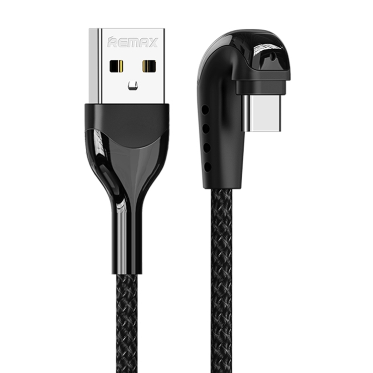 REMAX RC-177a Heymanba II 2.1A USB to USB-C / Type-C 180 Degrees Elbow Zinc Alloy Braided Gaming Data Cable, Cable Length: 1m