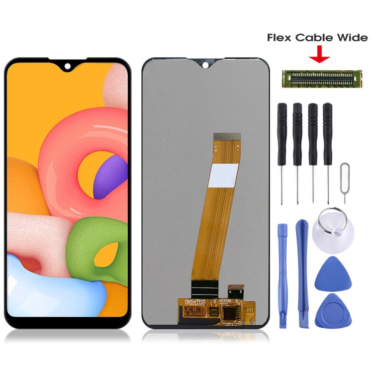 Original PLS TFT Material LCD Screen and Digitizer Full Assembly (Flex Cable Wide) for Samsung Galaxy A01