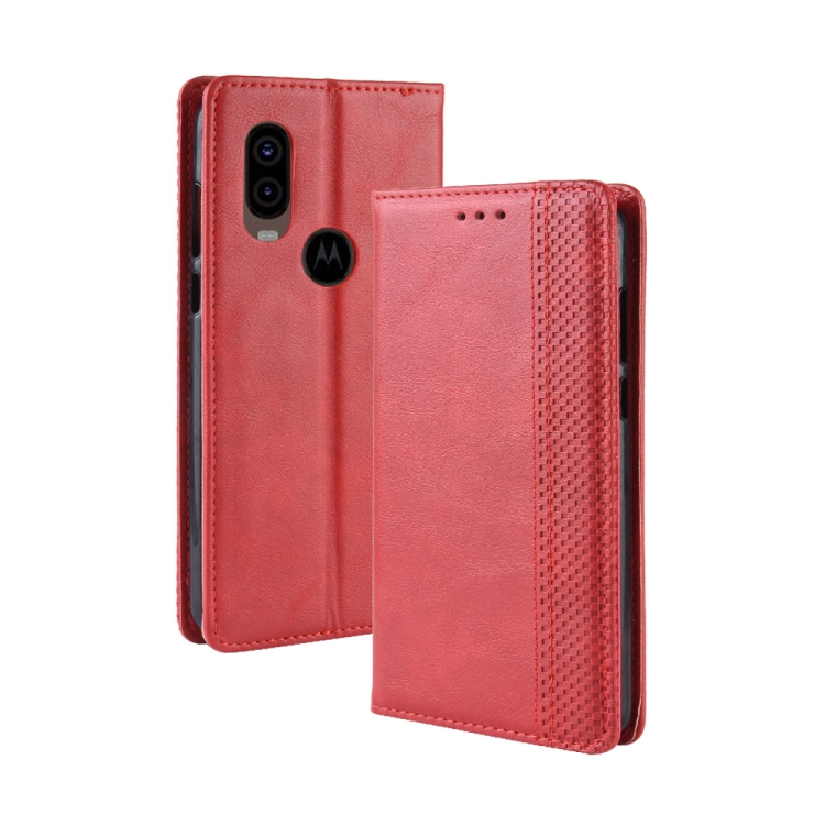 Magnetic Buckle Retro Crazy Horse Texture Horizontal Flip Leather Case for Motorola One Vision , with Holder & Card Slots & Photo Frame