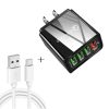 2 in 1 USB to USB-C / Type-C Data Cable + 30W QC 3.0 4 USB Interfaces Mobile Phone Tablet PC Universal Quick Charger Travel Charger Set, US Plug