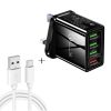 2 in 1 1m USB to USB-C / Type-C Data Cable + 30W QC 3.0 4 USB Interfaces Mobile Phone Tablet PC Universal Quick Charger Travel Charger Set, UK Plug