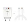 18W PD 3.0 Type-C / USB-C + QC 3.0 USB Dual Fast Charging Universal Travel Charger with Type-C / USB-C to 8 Pin Fast Charging Data Cable,