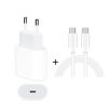 2 in 1 PD 20W Single USB-C / Type-C Port Travel Charger + 3A PD3.0 USB-C / Type-C to USB-C / Type-C Fast Charge Data Cable Set, Cable Length: 1m, EU Plug