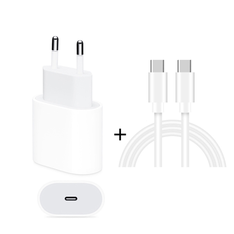 2 in 1 PD 20W Single USB-C / Type-C Port Travel Charger + 3A PD3.0 USB-C / Type-C to USB-C / Type-C Fast Charge Data Cable Set, Cable Length: 2m, EU Plug