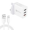 SDC-30W 2 in 1 USB to USB-C / Type-C Data Cable + 30W QC 3.0 USB + 2.4A Dual USB 2.0 Ports Mobile Phone Tablet PC Universal Quick Charger Travel Charger Set, UK Plug