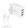 SDC-30W 2 in 1 USB to 8 Pin Data Cable + 30W QC 3.0 USB + 2.4A Dual USB 2.0 Ports Mobile Phone Tablet PC Universal Quick Charger Travel Charger Set,  UK Plug