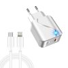 LZ-819A+C 18W QC3.0 USB + PD USB-C / Type-C Interface Travel Charger with Indicator Light + USB-C / Type-C to 8 Pin Fast Charging Data Cable Set, EU Plug