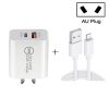 SDC-18W 18W PD 3.0 Type-C / USB-C + QC 3.0 USB Dual Fast Charging Universal Travel Charger with Micro USB to 8 Pin Fast Charging Data Cable, AU Plug