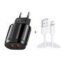 Dual USB Portable Travel Charger + 1 Meter USB to 8 Pin Data Cable, EU Plug