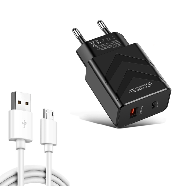 LZ-715 20W PD + QC 3.0 Dual Ports Fast Charging Travel Charger with USB to Micro USB Data Cable, EU Plug