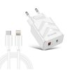 LZ-715 20W PD + QC 3.0 Dual Ports Fast Charging Travel Charger with USB-C / Type-C to 8 Pin Data Cable, EU Plug