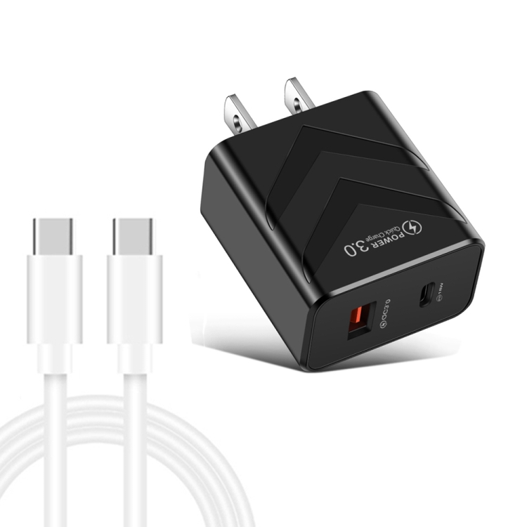 LZ-715 20W PD + QC 3.0 Dual Ports Fast Charging Travel Charger with USB-C / Type-C to USB-C / Type-C Data Cable, US Plug